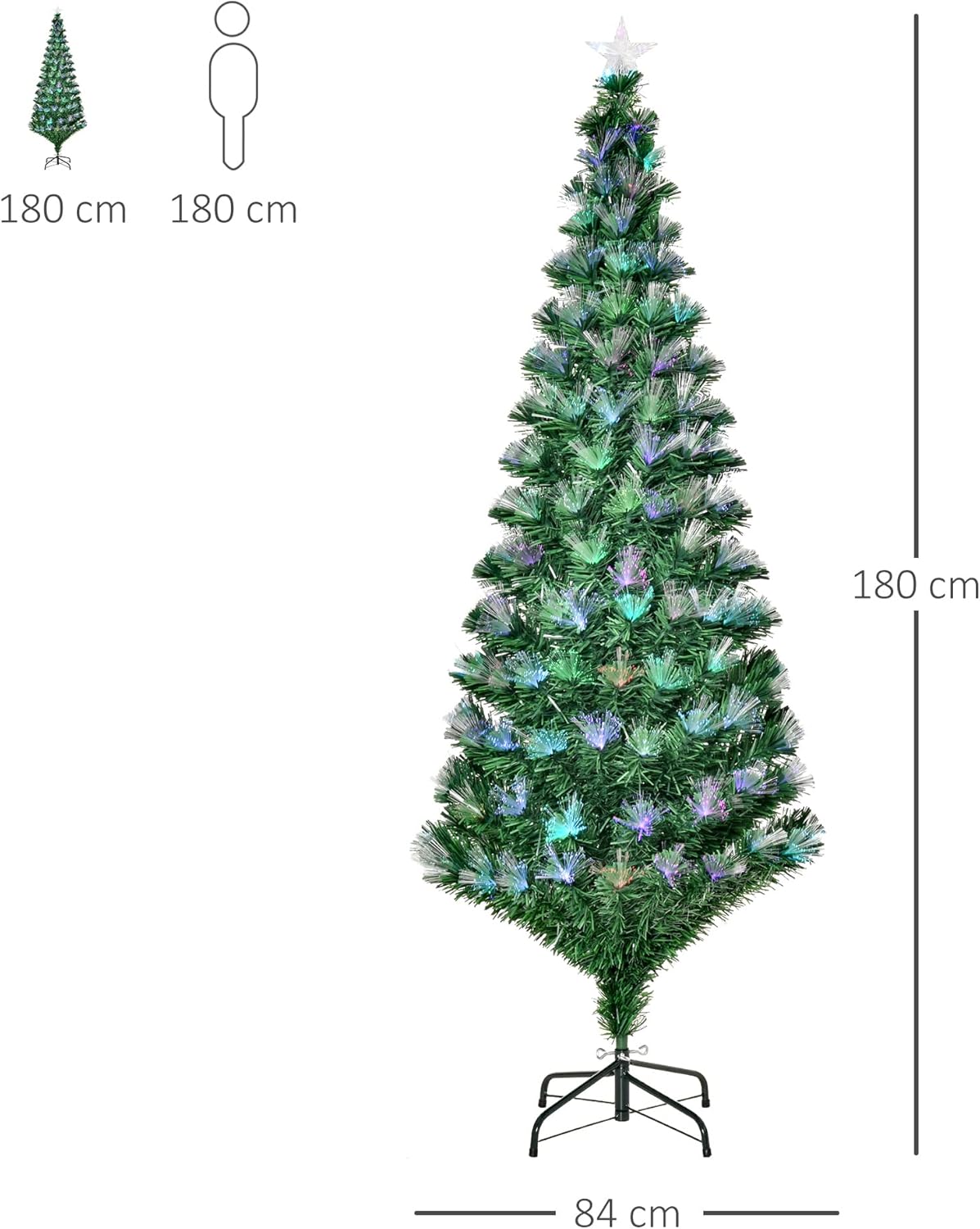 5FT Multicoloured Artificial Christmas Tree w/Fibre Optic Lights Pre-Lit Modes Metal Stand Star Holder Home Seasonal Decoration