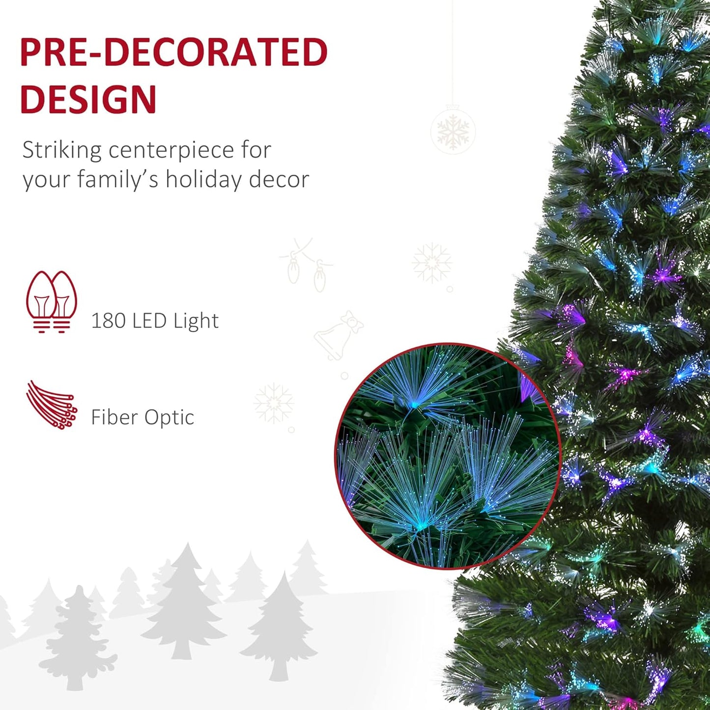 5FT Multicoloured Artificial Christmas Tree w/Fibre Optic Lights Pre-Lit Modes Metal Stand Star Holder Home Seasonal Decoration