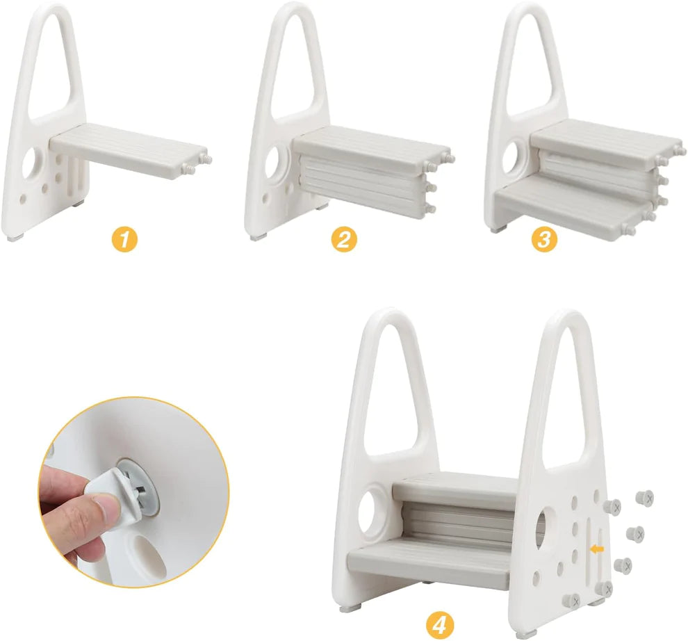 Step stool Two-step step stool for children from approx. 1 to approx. 8 years Children's stool With comfortable handrail Anti-slip stepladder learning tower for kitchen Non-slip