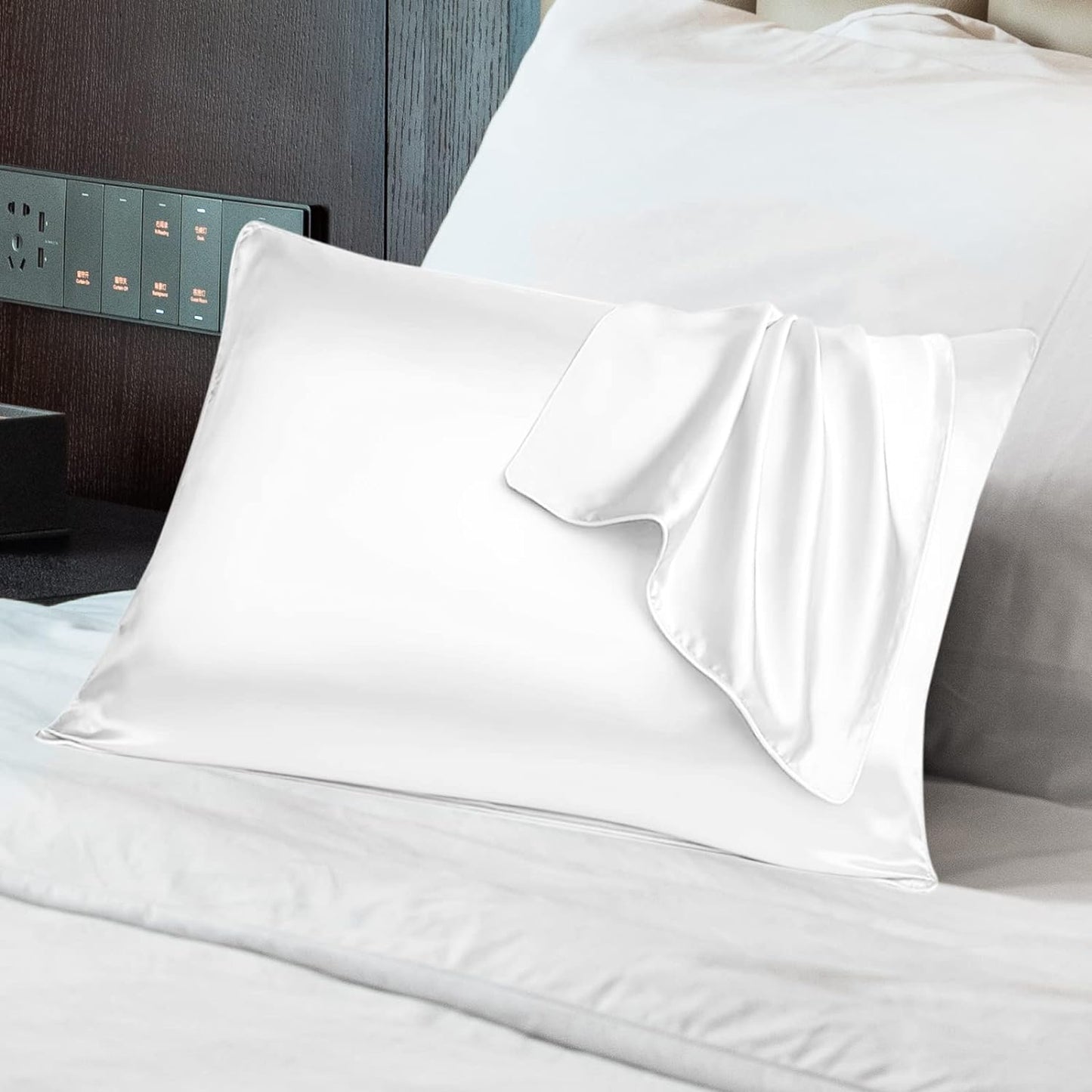 Satin Pillowcases, Pillow Cases 2 Pack for Hair and Skin, Silk Touch Pillowcase Soft, PillowCases with Envelope Closure, Standard Size 50x75cm (White)