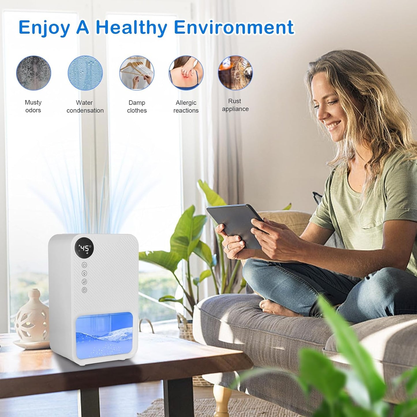 Dehumidifier, 1100ml Dehumidifiers for Home Electric Rechargeable Dehumidifyer with 7 Color LED Light Mini Dehumidifier for Bathroom Auto Shut Off Portable Quiet for Drying Clothes Wardrobe Basement