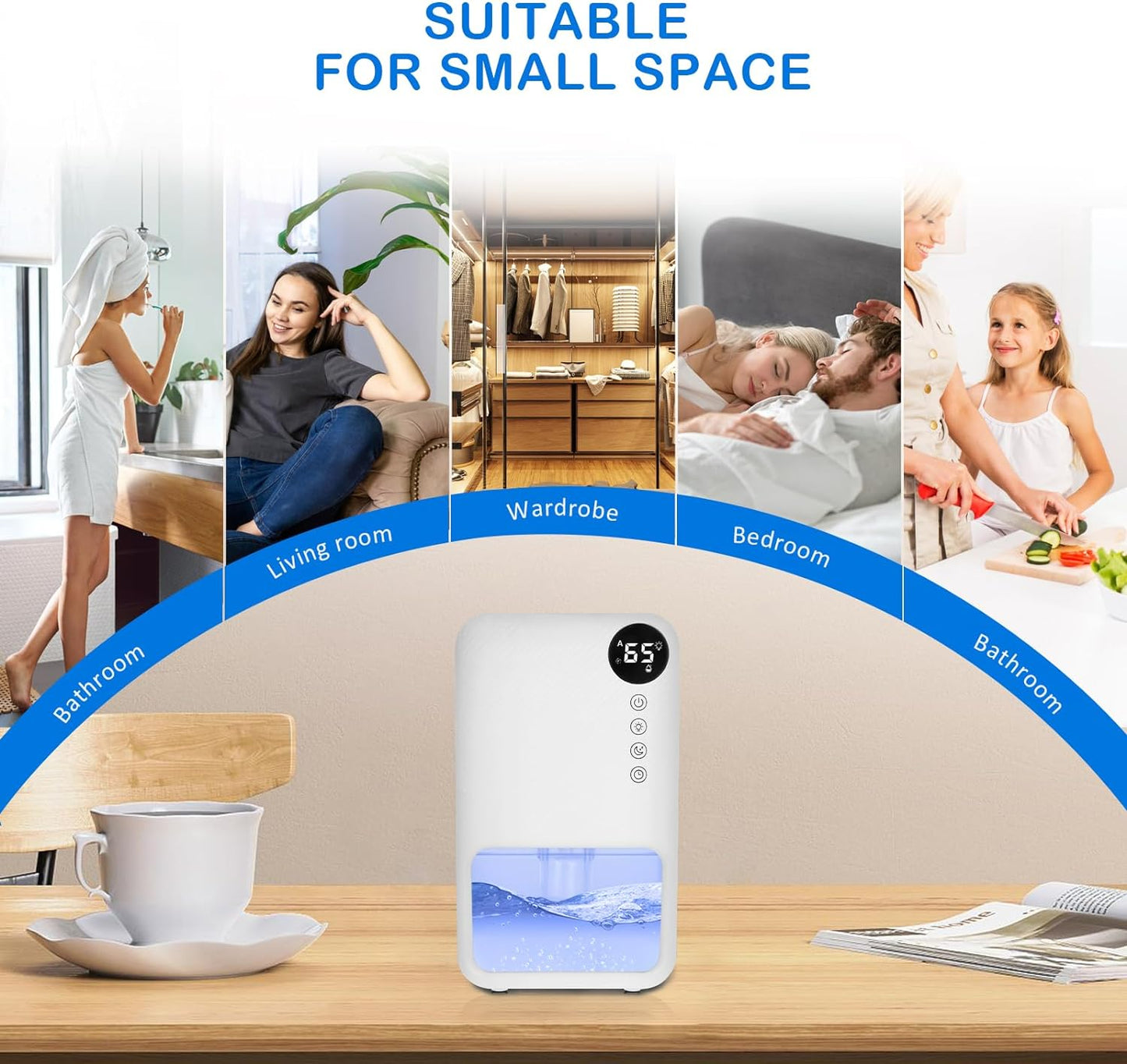Dehumidifier, 1100ml Dehumidifiers for Home Electric Rechargeable Dehumidifyer with 7 Color LED Light Mini Dehumidifier for Bathroom Auto Shut Off Portable Quiet for Drying Clothes Wardrobe Basement