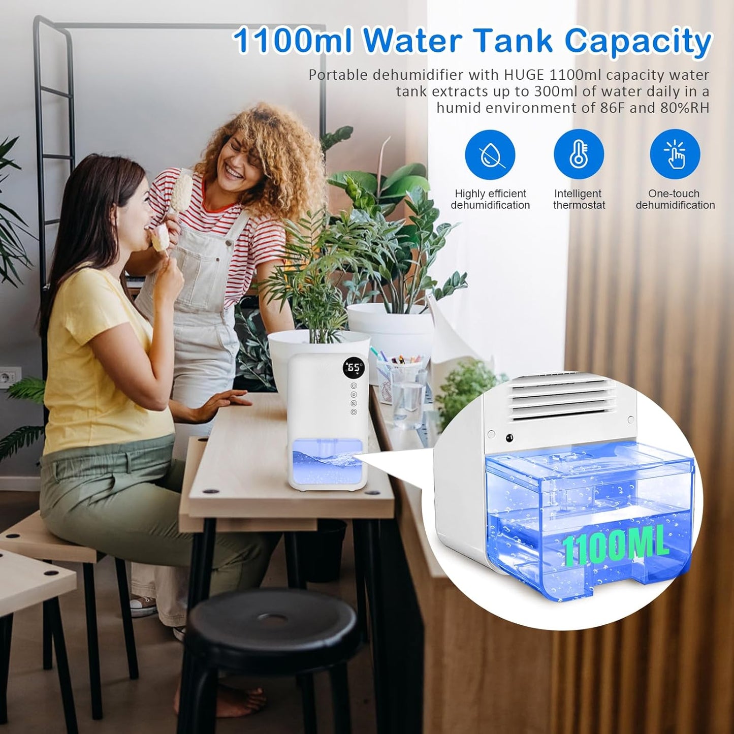 Dehumidifier, 1100ml Dehumidifiers for Home Electric Rechargeable Dehumidifyer with 7 Color LED Light Mini Dehumidifier for Bathroom Auto Shut Off Portable Quiet for Drying Clothes Wardrobe Basement