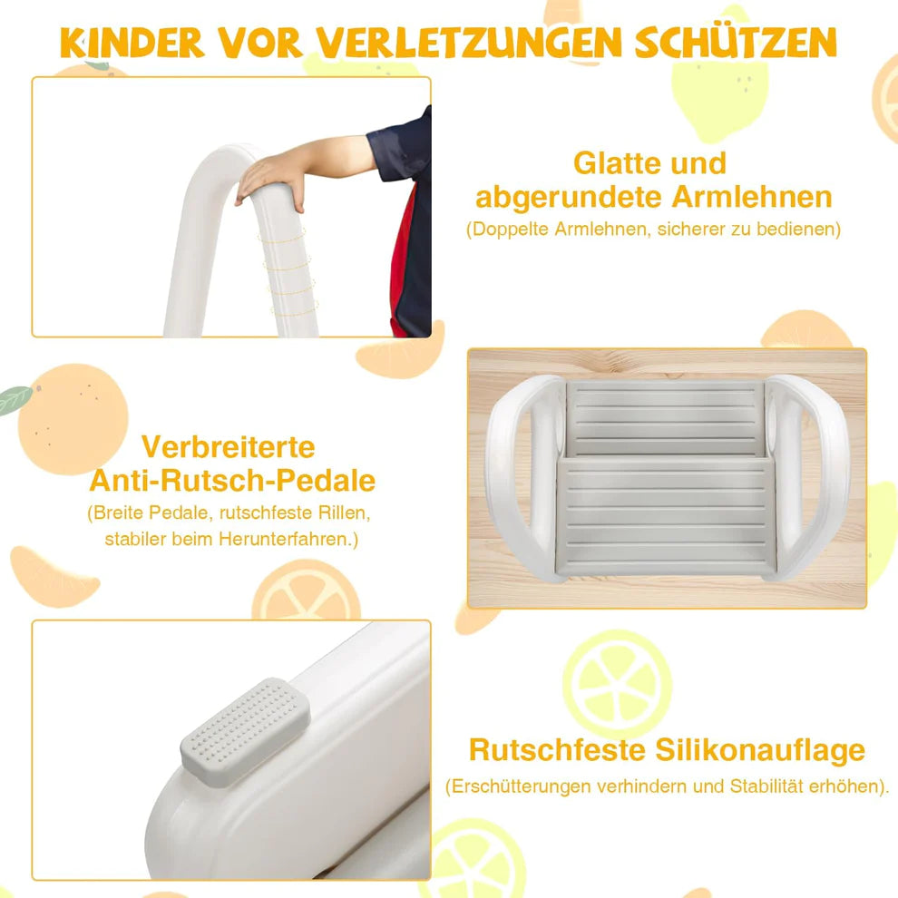 Step stool Two-step step stool for children from approx. 1 to approx. 8 years Children's stool With comfortable handrail Anti-slip stepladder learning tower for kitchen Non-slip