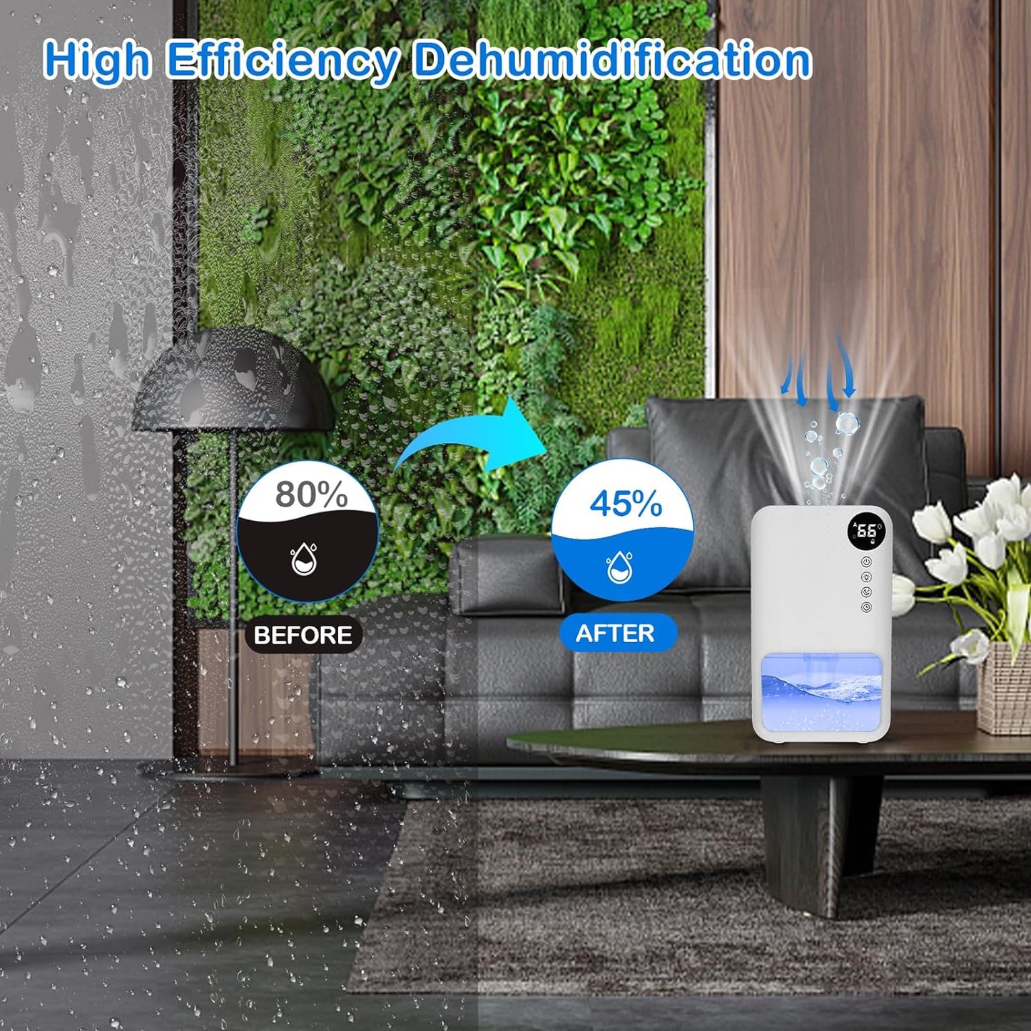 Dehumidifier, 1100ml Dehumidifiers for Home Electric Rechargeable Dehumidifyer with 7 Color LED Light Mini Dehumidifier for Bathroom Auto Shut Off Portable Quiet for Drying Clothes Wardrobe Basement