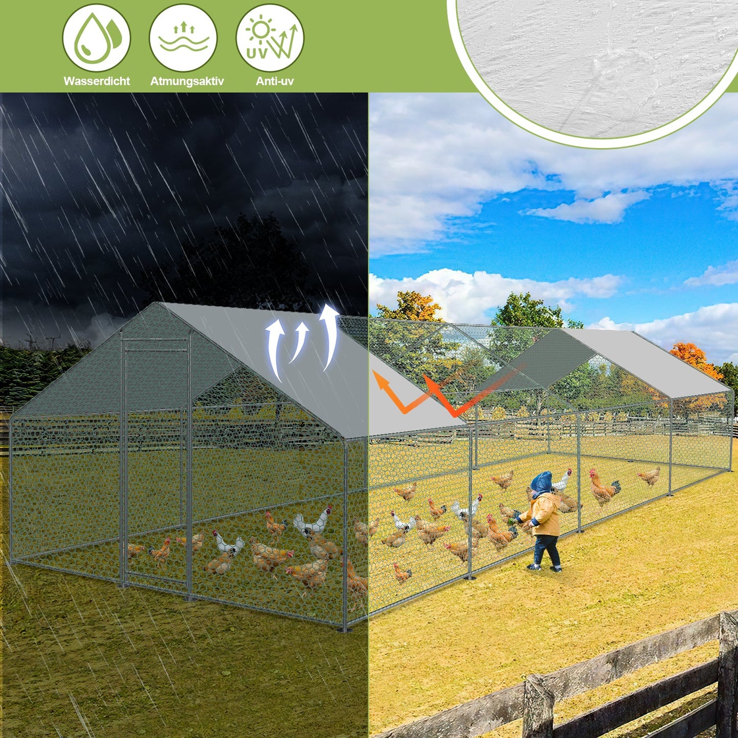 Chicken coop with PE color cloth 3x8x2m
