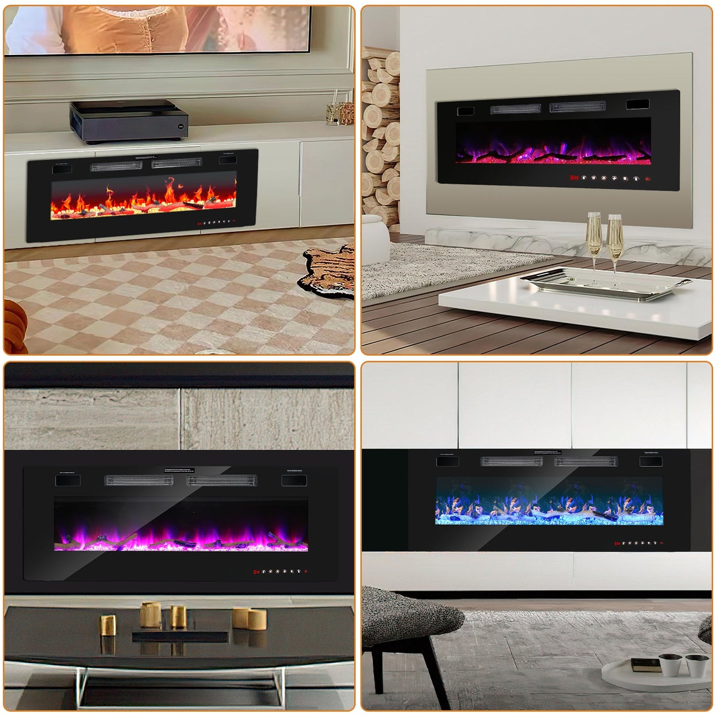 Electric Fireplace Wall Fireplace Adjustable Thermostat 750w/1500w
