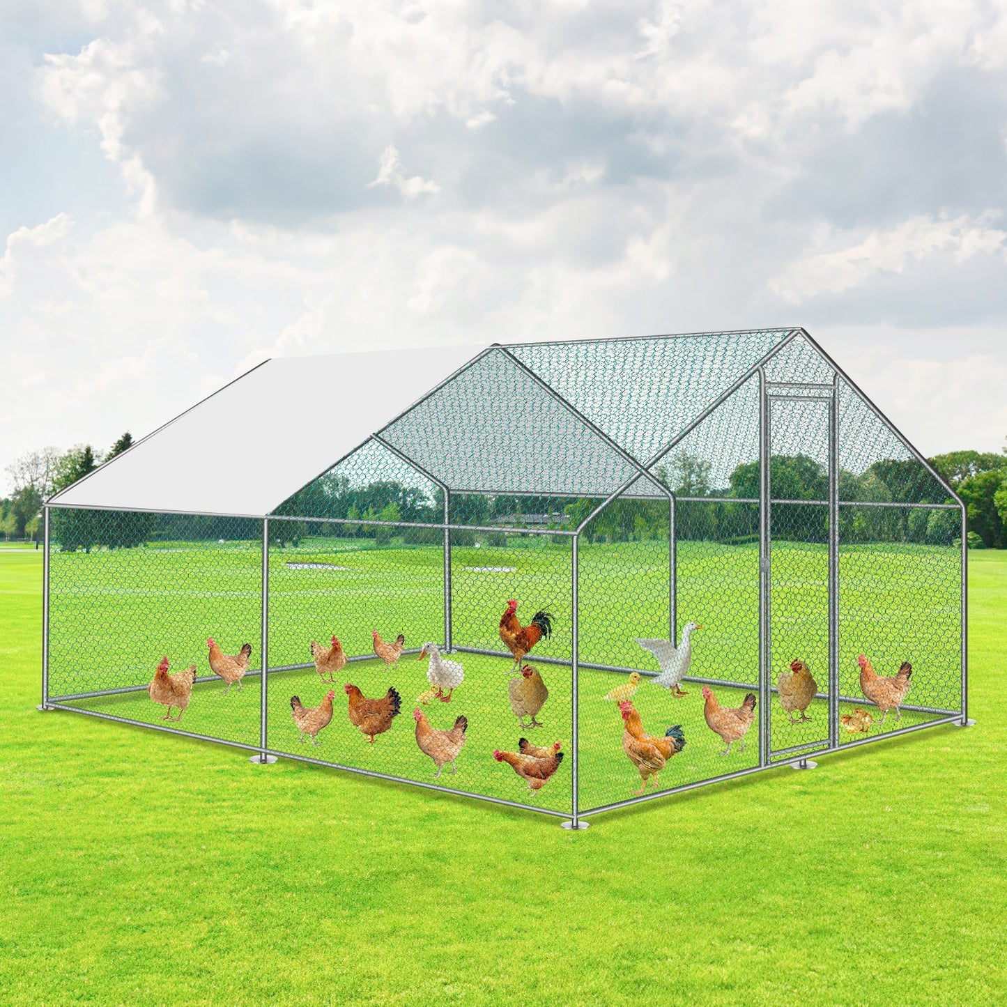 Chicken coop metal outdoor enclosure with roof tarpaulin 3*4*2m