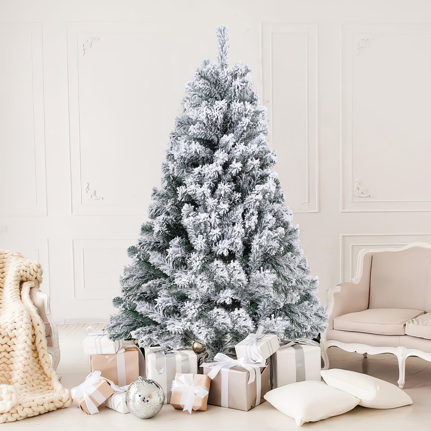Artificial Christmas tree with snow