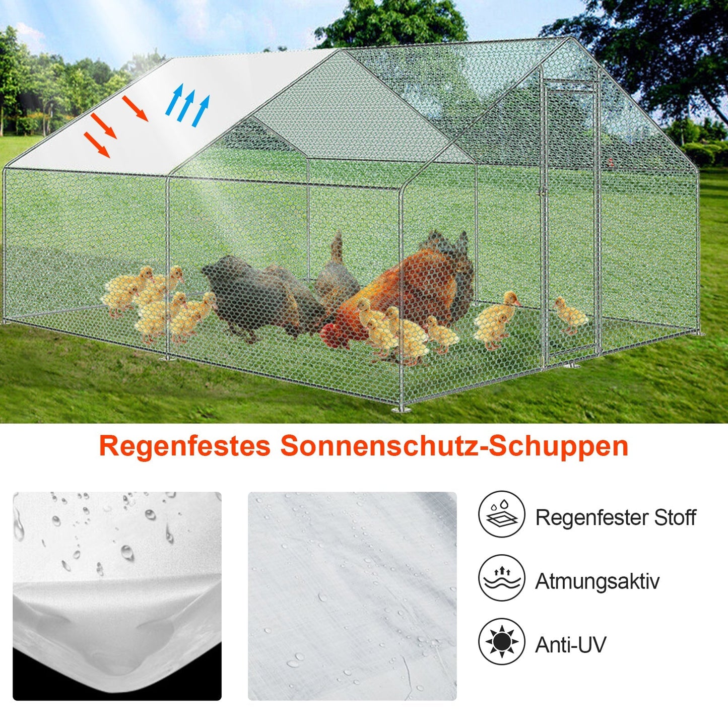 Chicken coop metal outdoor enclosure with roof tarpaulin 3*4*2m