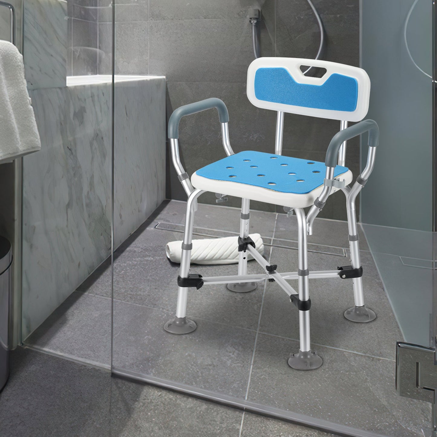 Shower stool shower chair with double reinforced crossbar