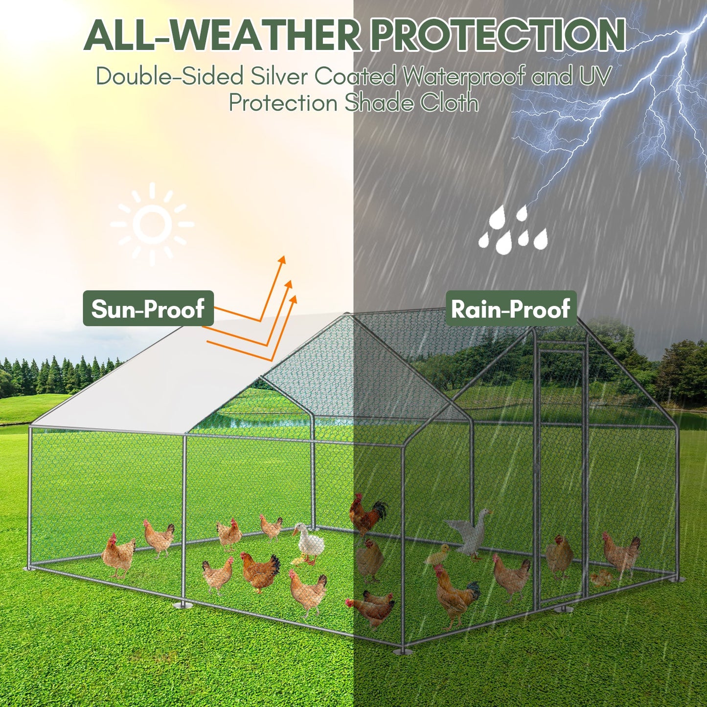 Chicken coop metal outdoor enclosure with roof tarpaulin 3*4*2m