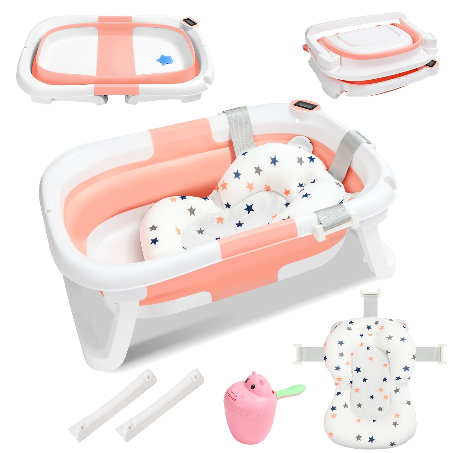 Baby bathtub foldable with thermometer