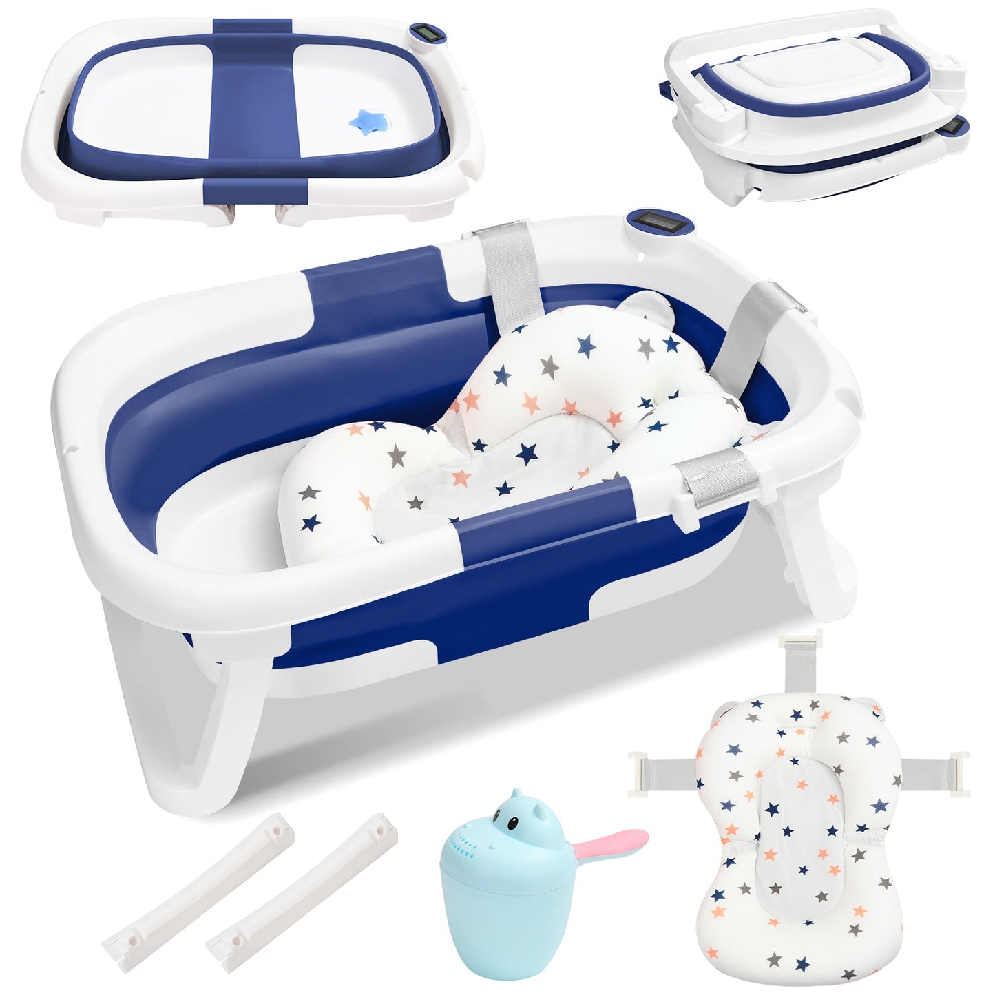 Baby bathtub foldable with thermometer