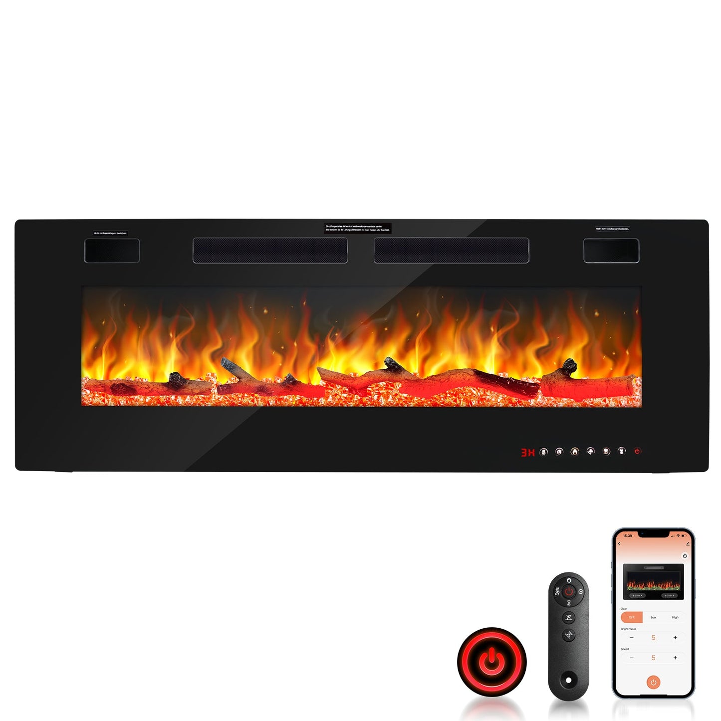 Electric Fireplace Wall Fireplace Adjustable Thermostat 750w/1500w