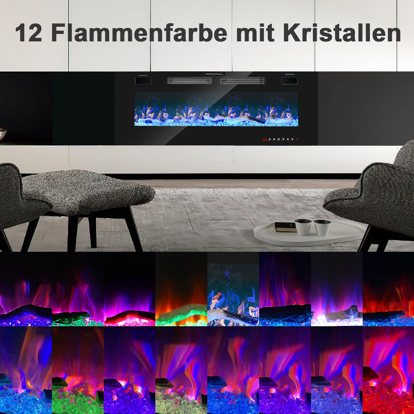 Electric Fireplace Wall Fireplace Adjustable Thermostat 750w/1500w