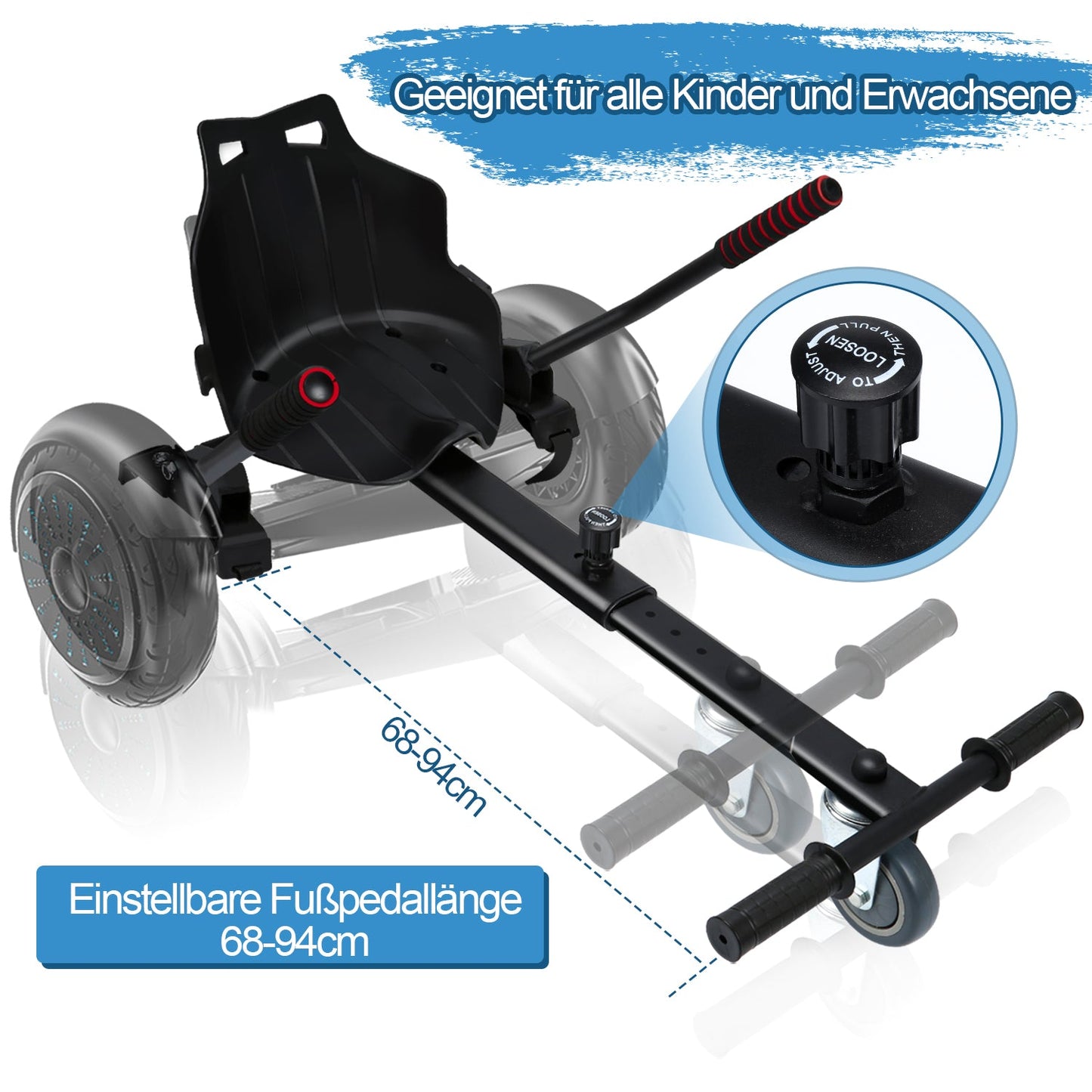 Hoverboard seat kart extension for 2 wheel balancing