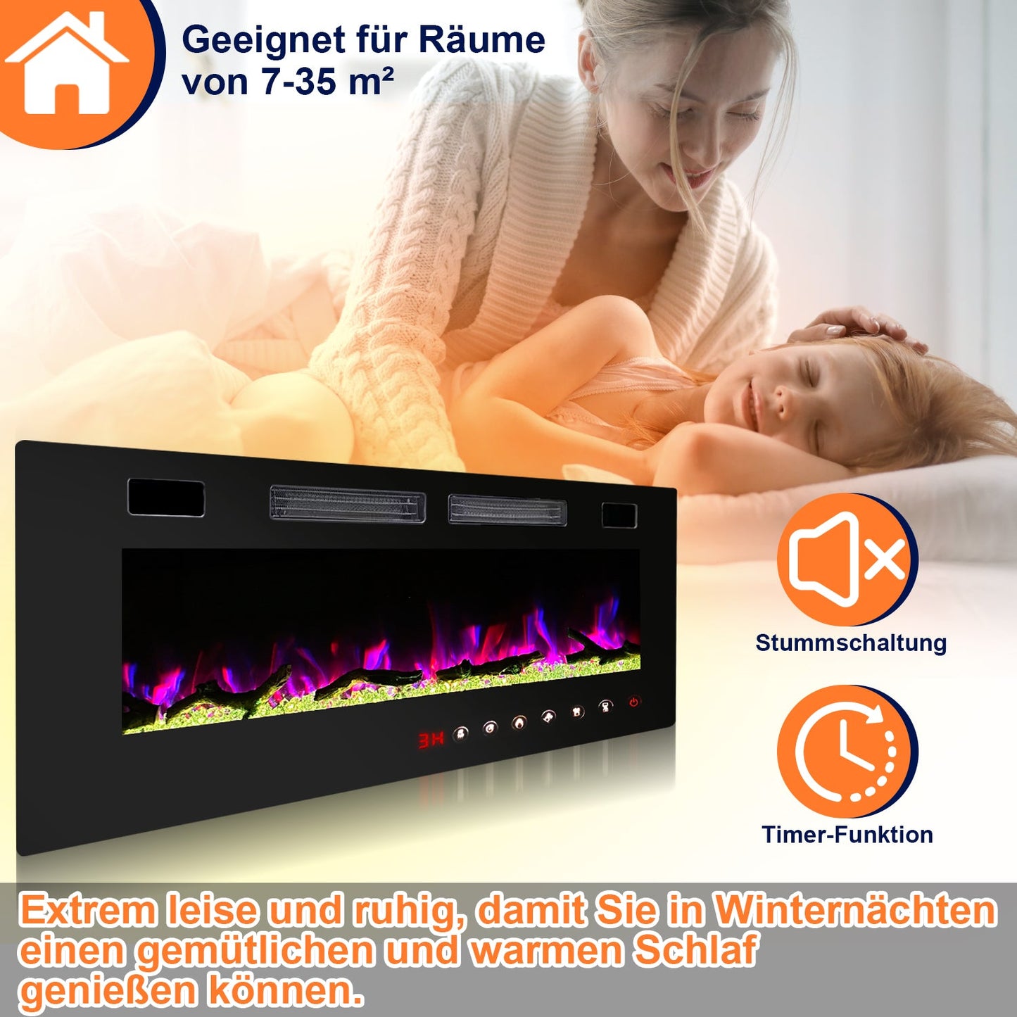Electric Fireplace Wall Fireplace Adjustable Thermostat 750w/1500w