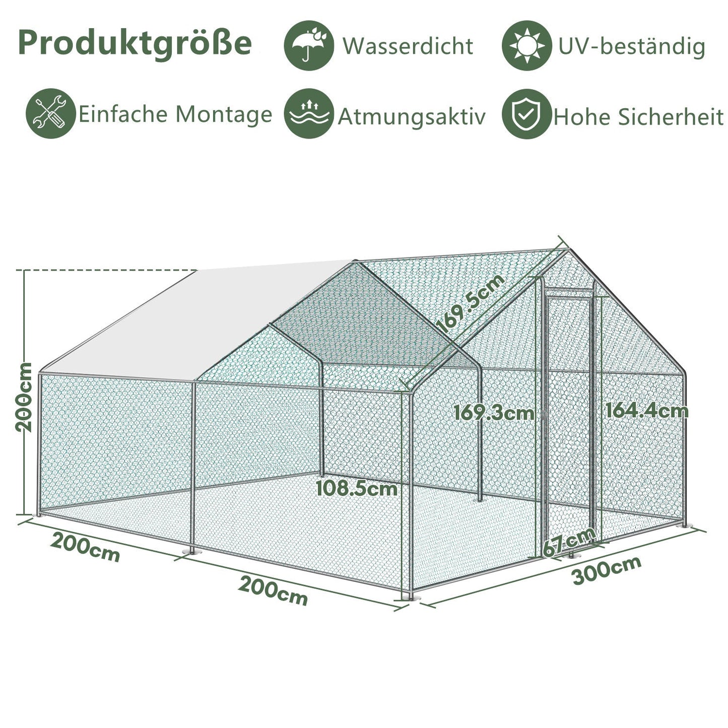 Chicken coop metal outdoor enclosure with roof tarpaulin 3*4*2m