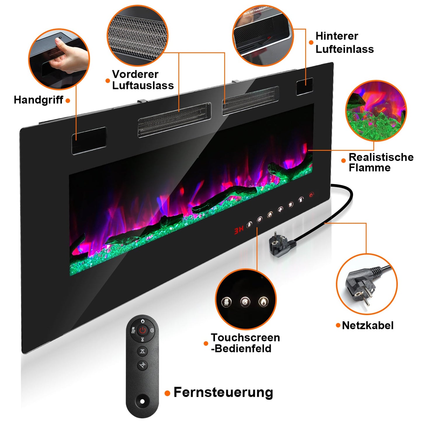 Electric Fireplace Wall Fireplace Adjustable Thermostat 750w/1500w