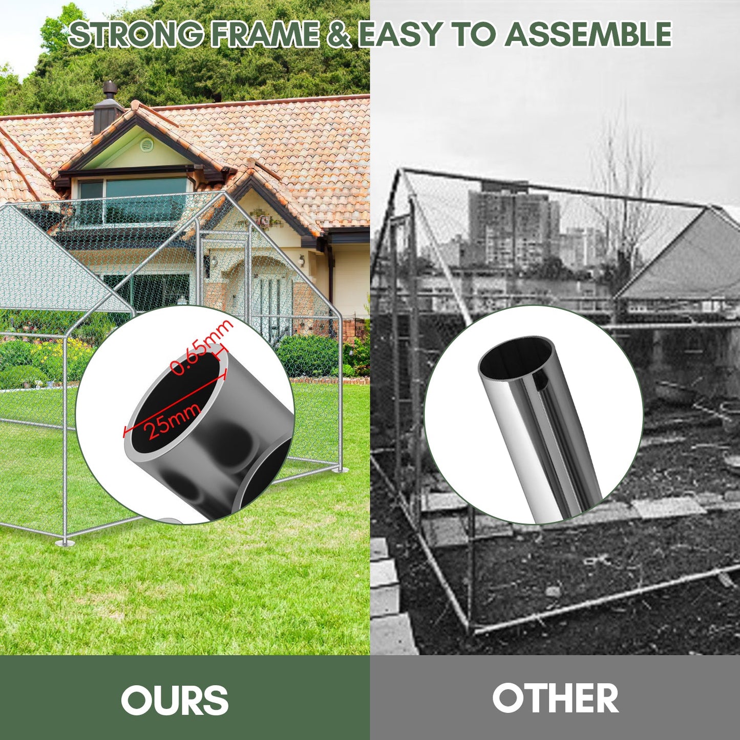 Chicken coop metal outdoor enclosure with roof tarpaulin 3*4*2m