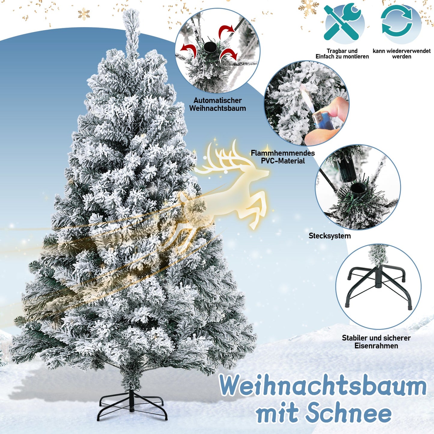 Artificial Christmas tree with snow