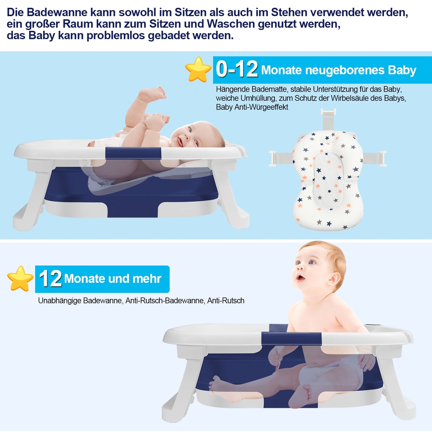 Baby bathtub foldable with thermometer