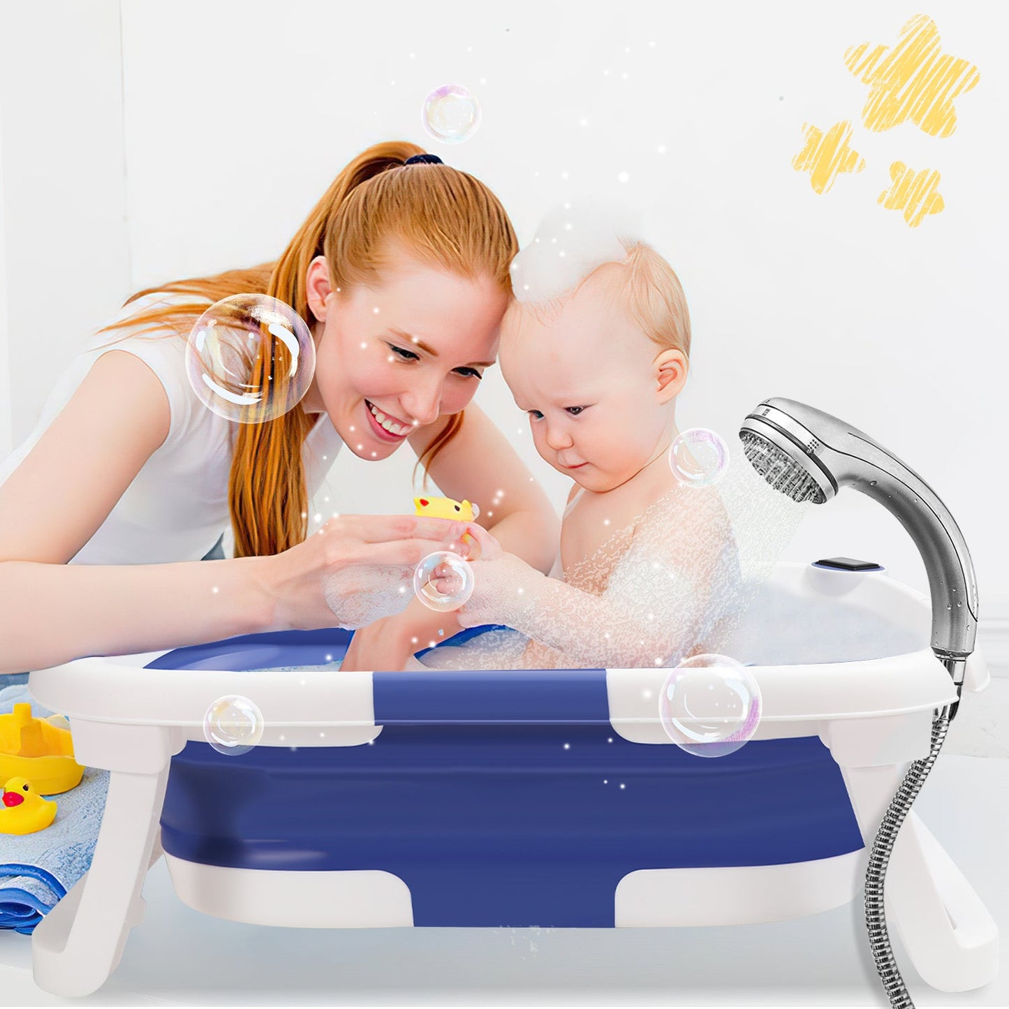 Baby bathtub foldable with thermometer