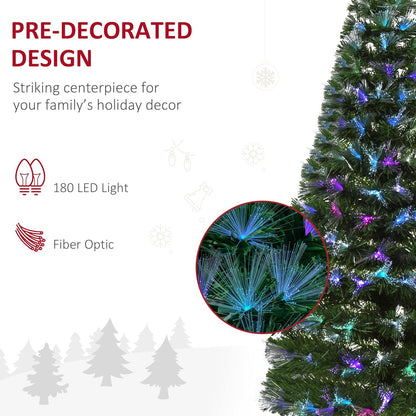 5FT Multicoloured Artificial Christmas Tree w/Fibre Optic Lights Pre-Lit Modes Metal Stand Star Holder Home Seasonal Decoration