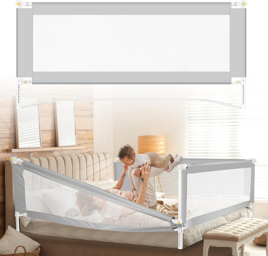 Bed Rail Fall Protection, Foldable Bed Guard Rail with U-Shaped Feet, Children's Bed Rail Height Adjustable from 68-95 cm, Baby Bed Rail with Airy Mesh, Easy to Install