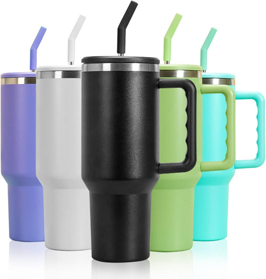 40oz Stainless Steel Vacuum Insulated Cup Double Wall Travel Flask Car Coffee Mug Tumbler with Straw with Handle for Hot Iced Coffee