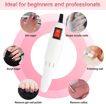 Professional Electric Manicure Drill Set White Acrylic Nail Gel Polish Remover Electric Nail Files Pedicure Kit