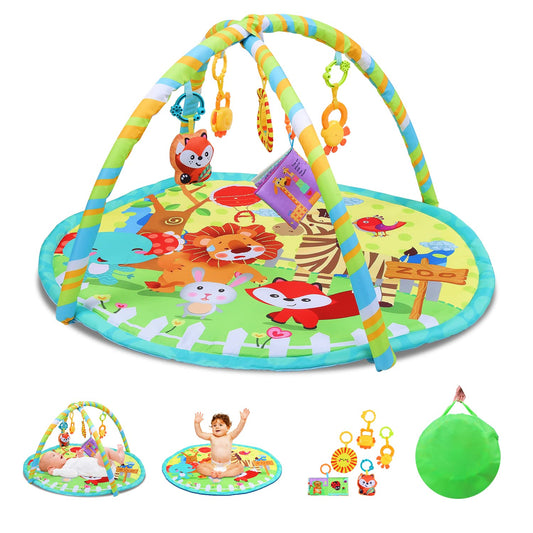 Baby Play Gym, Activity Gym Stage-Based Sensory and Motor Skill Development Language Discovery Baby Play Gym and Playmats for Newborn with 5 Featured Toys with Storage Bag